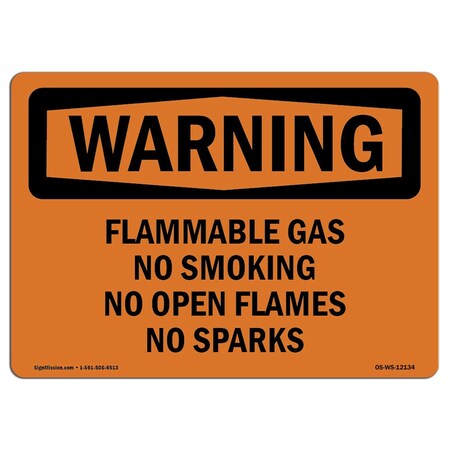 Signmission OSHA Sign, Flammable Gas No Smoking No Open Flames No Sparks, 7in X 5in Decal, 5" W, 7" L, Landscape OS-WS-D-57-L-12134
